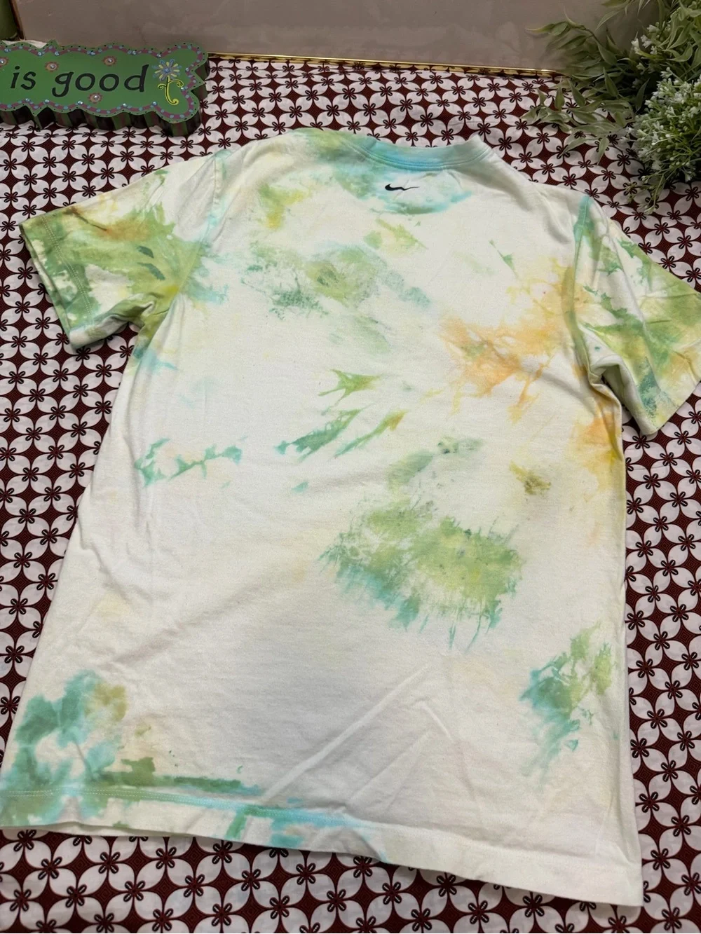 Nike White Tie-Dye Short Sleeve T-Shirt with Black Logo